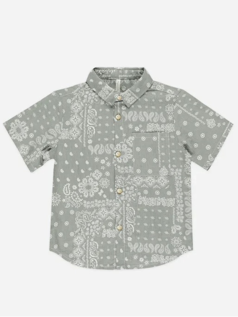 Rylee + Cru green white laurel bandana Collared Short Sleeve Shirt sz 18-24M